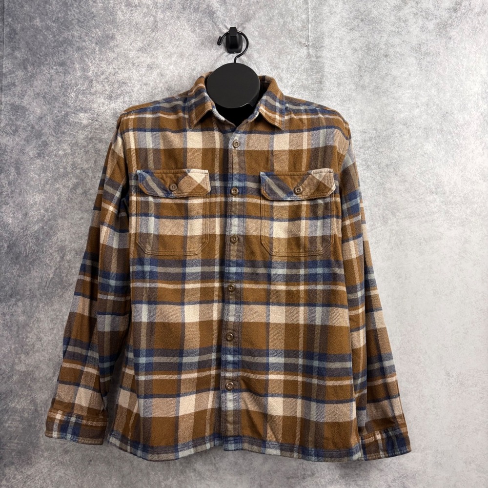 Patagonia Brown, Blue & White Plaid Flannel Shirt